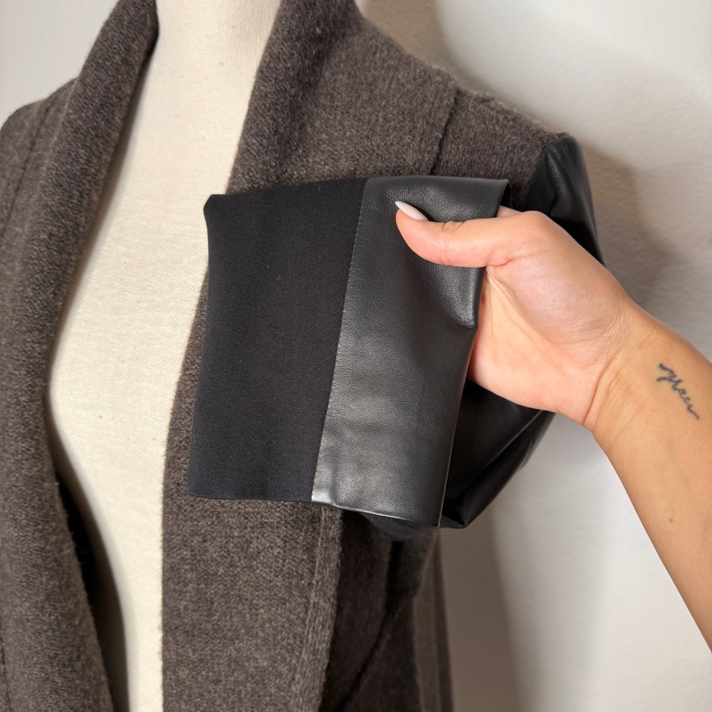 Eileen Fisher Peat Wool Leather Cardigan Jacket Black Brown NWT Size LP - Picture 3 of 8